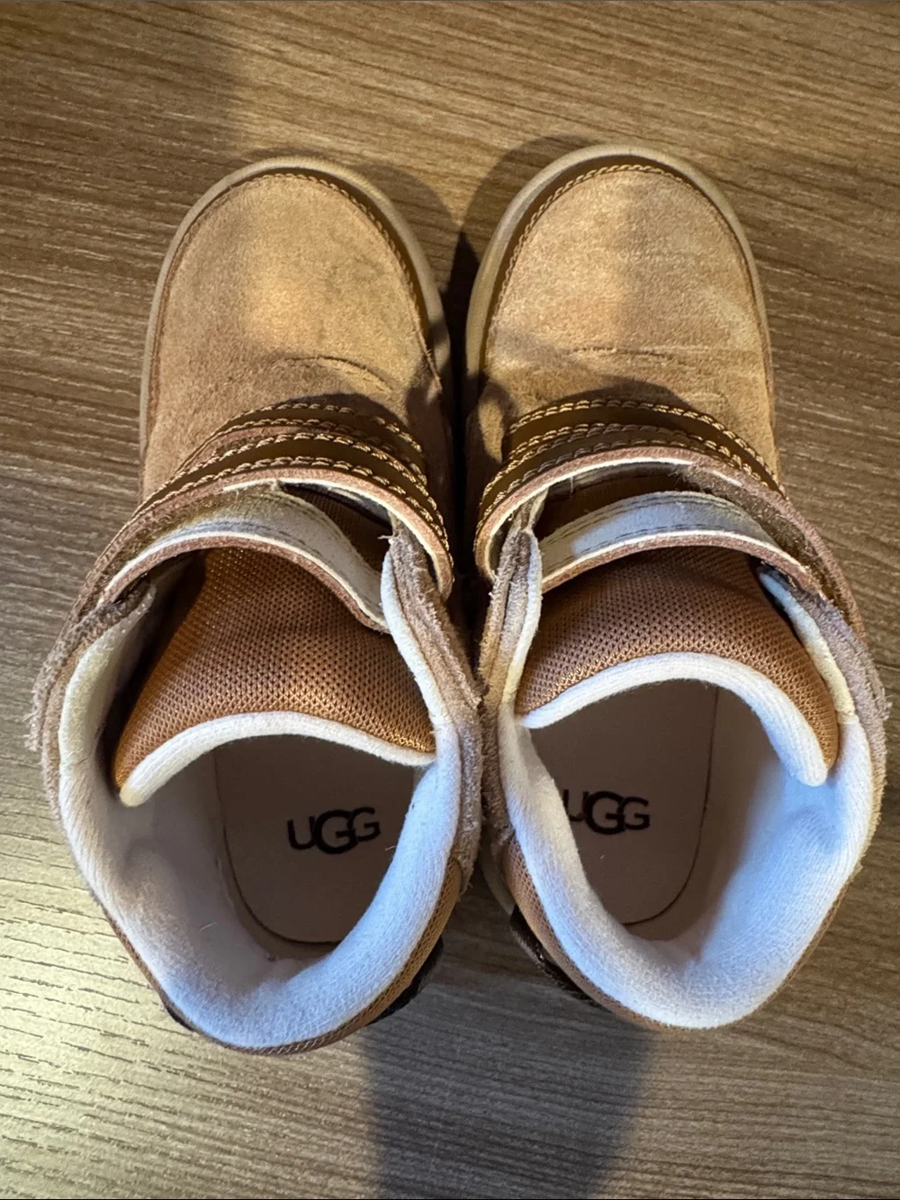 UGG Kids Tan Suede Velcro Boots